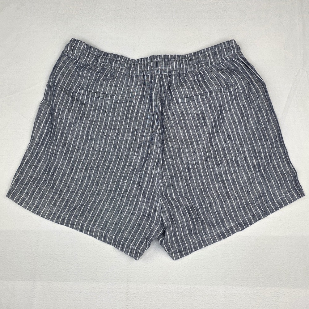 Quince Women's 100% European Linen Shorts Medium M Blue Chambray Stripe New - Picture 2 of 10